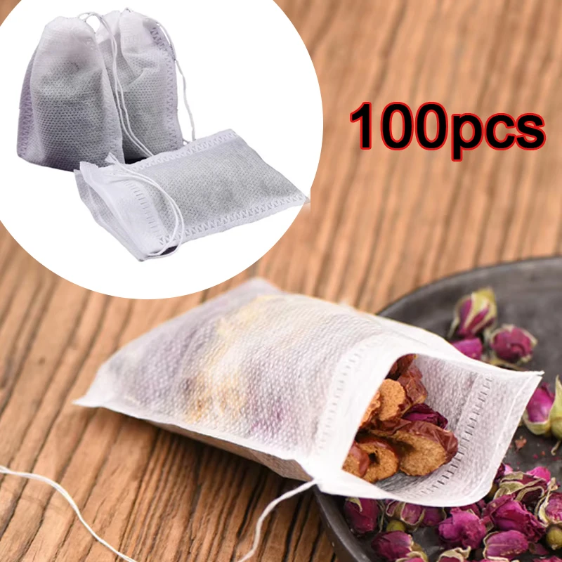Herbal Wellness Tea - 使い捨て不織布ティーバッグ,スパイス用ティーフィルター,巾着付き注入器,ルーズティー用ペーパー,100個