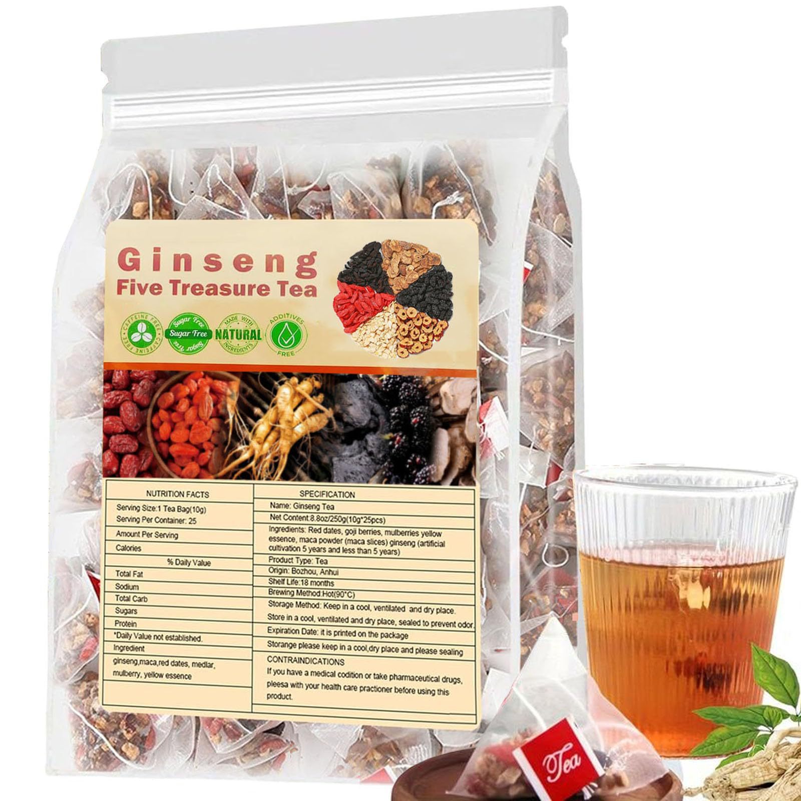 Herbal Wellness Tea - 高麗人参五宝茶腎臓茶、天然漢方茶、男性と女性のための腎臓浄化デトックス茶、6つの成分